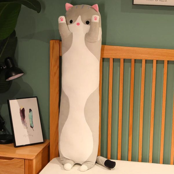Kawaii Long Cat Plush Doll - Soft Stuffed Animal Pillow for Home Decor