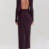 Knit Long Sleeve High Split Open Back Maxi Dress