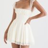 Lace Cap Sleeves Empire Waist Mini Dress