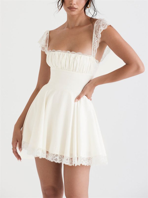 Lace Cap Sleeves Empire Waist Mini Dress