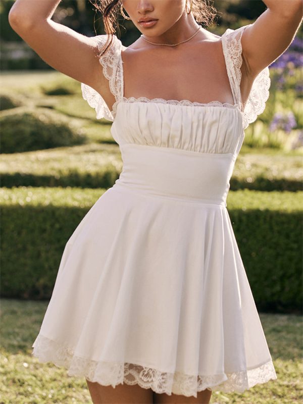 Lace Cap Sleeves Empire Waist Mini Dress