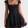 Lace Cap Sleeves Empire Waist Mini Dress