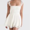 Lace Cap Sleeves Empire Waist Mini Dress