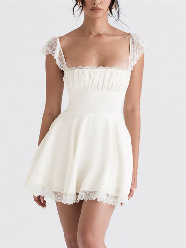 Lace Cap Sleeves Empire Waist Mini Dress