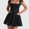 Lace Cap Sleeves Empire Waist Mini Dress