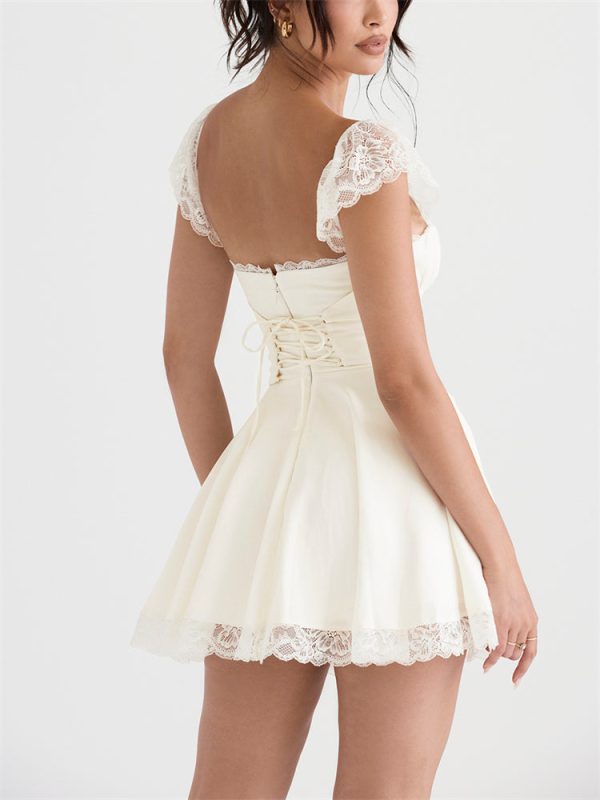 Lace Cap Sleeves Empire Waist Mini Dress