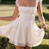 Lace Cap Sleeves Empire Waist Mini Dress