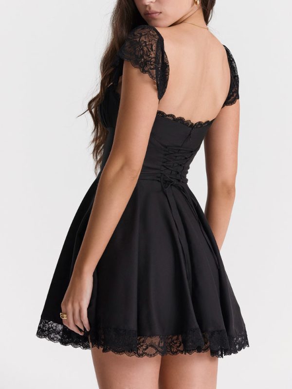 Lace Cap Sleeves Empire Waist Mini Dress
