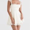 Lace Cap Sleeves Empire Waist Mini Dress