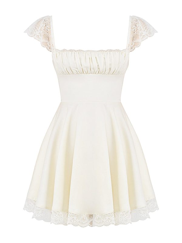 Lace Cap Sleeves Empire Waist Mini Dress
