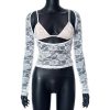 Lace Sheer Long Sleeve Cut Out Bralette Top