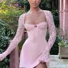 Lace Sheer Long Sleeve Mini Dresses