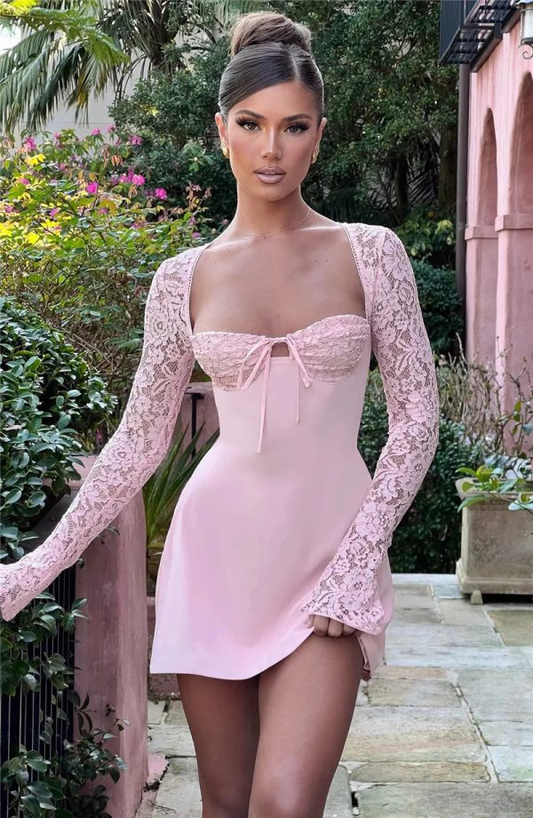 Lace Sheer Long Sleeve Mini Dresses
