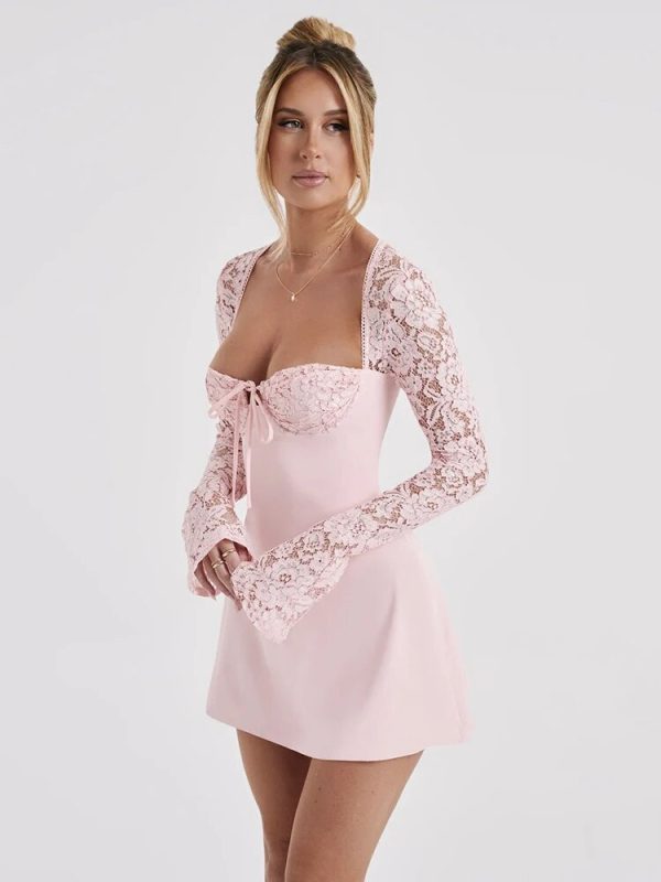 Lace Sheer Long Sleeve Mini Dresses
