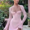 Lace Sheer Long Sleeve Mini Dresses