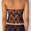 Lace Sheer Tube Tie Up Slit Top