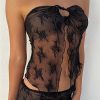 Lace Sheer Tube Tie Up Slit Top