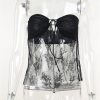 Lace Sheer Tube Tie Up Slit Top