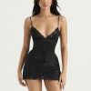 Lace Trim Satin Slip Mini Dress With Corset