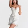 Lace Trim Satin Slip Mini Dress With Corset
