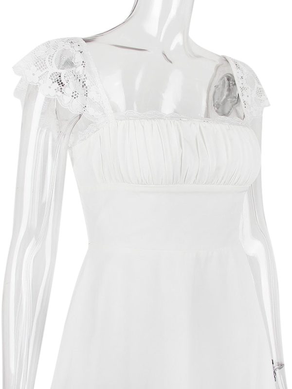 Lace Trim Square Neck Frill Mini Dress