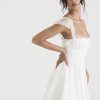 Lace Trim Square Neck Frill Mini Dress