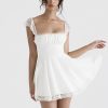 Lace Trim Square Neck Frill Mini Dress