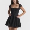 Lace Trim Square Neck Frill Mini Dress