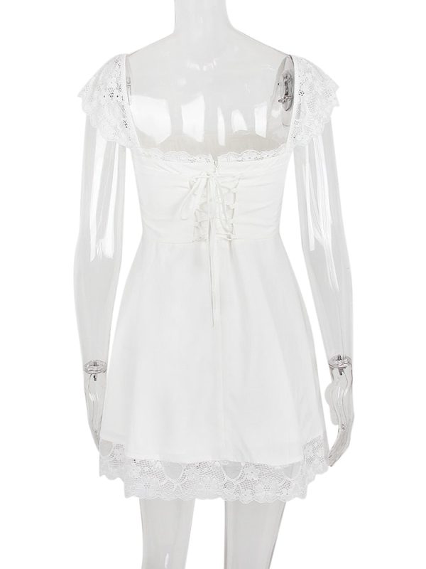 Lace Trim Square Neck Frill Mini Dress