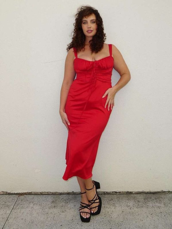Lace Up Corset Sleeveless Midi Dresses