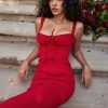 Lace Up Corset Sleeveless Midi Dresses