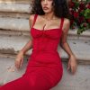 Lace Up Corset Sleeveless Midi Dresses
