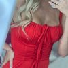 Lace Up Corset Sleeveless Midi Dresses