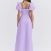 Lavender Square Neckline Puff Sleeves Maxi Dress
