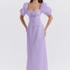 Lavender Square Neckline Puff Sleeves Maxi Dress