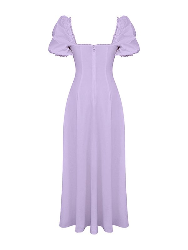 Lavender Square Neckline Puff Sleeves Maxi Dress