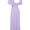 Lavender Square Neckline Puff Sleeves Maxi Dress