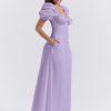 Lavender Square Neckline Puff Sleeves Maxi Dress