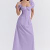 Lavender Square Neckline Puff Sleeves Maxi Dress