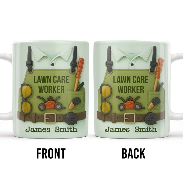 Lawn Care Worker Mug With Lawn Mower, Tools, and Sunglasses - Personalized Custom Coffee Mug - FAM324_MG
