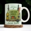 Lawn Care Worker Mug With Lawn Mower, Tools, and Sunglasses - Personalized Custom Coffee Mug - FAM324_MG
