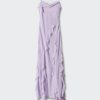 Layered Ruffle Side Slit Backless Maxi Dress