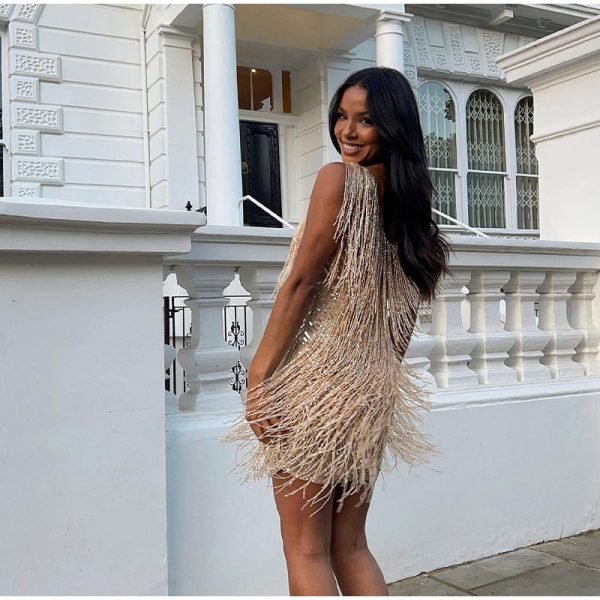 Layered Sequin Fringe Mini Dress