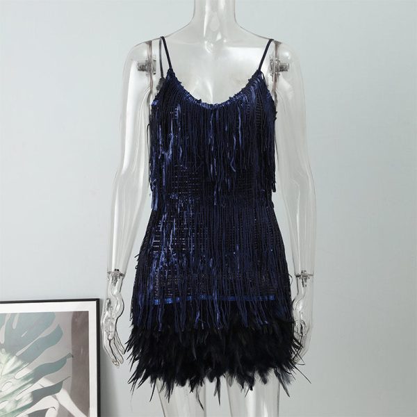 Layered Sequin Fringe Mini Dress