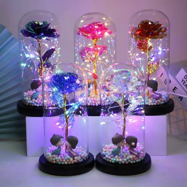 LED Enchanted Galaxy Rose in Glass Dome with Fairy Lights for Valentine’s Day and Christmas
