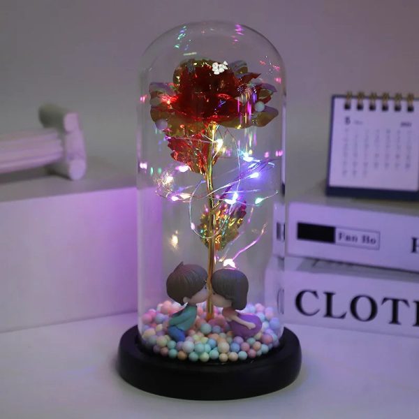 LED Enchanted Galaxy Rose in Glass Dome with Fairy Lights for Valentine’s Day and Christmas