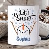 Let It Snow Snowman Personalized Mug, Snowflakes Minimalist Gift with Custom Name