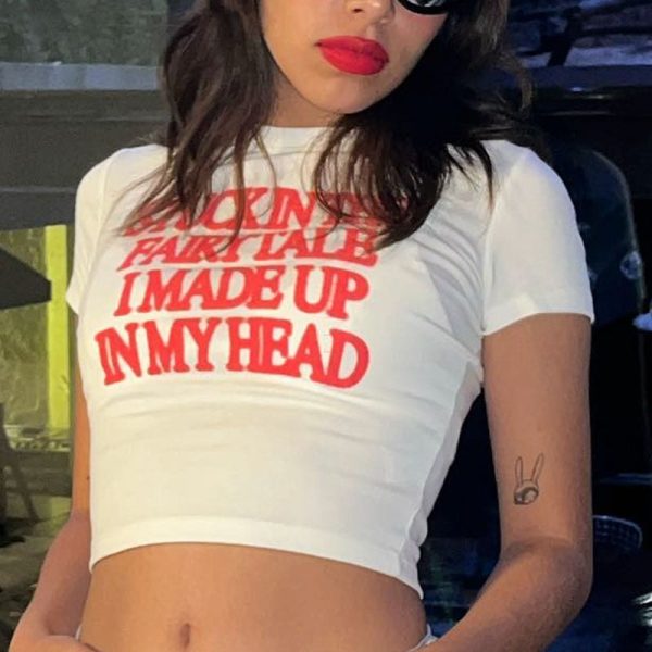 Letter Red Printed White Tee