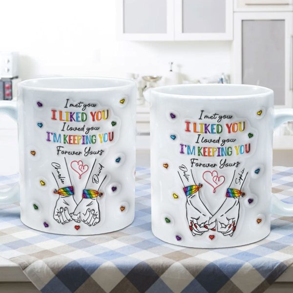 LGBT Couple Hands Pinky Promise Personalized 3D Inflated Effect Printed Mug