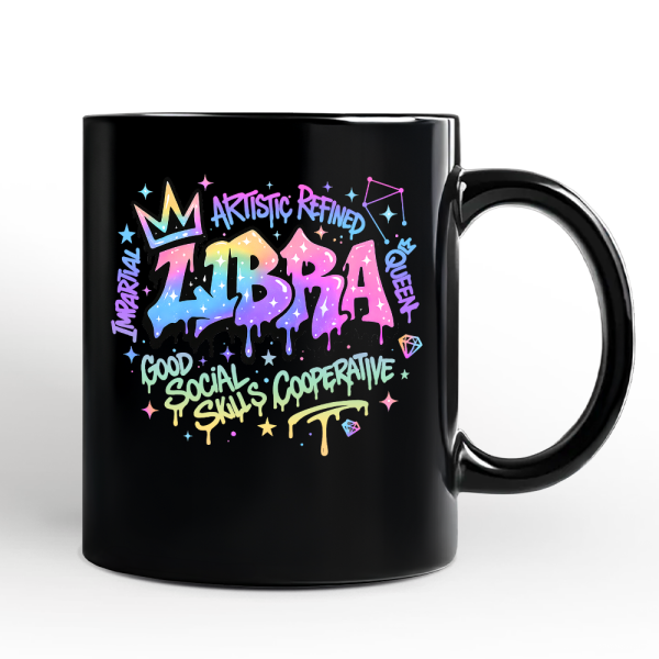 Libra Graffiti Zodiac Personalized Mug, Street Style Astrology Horoscope Gift with Custom Name